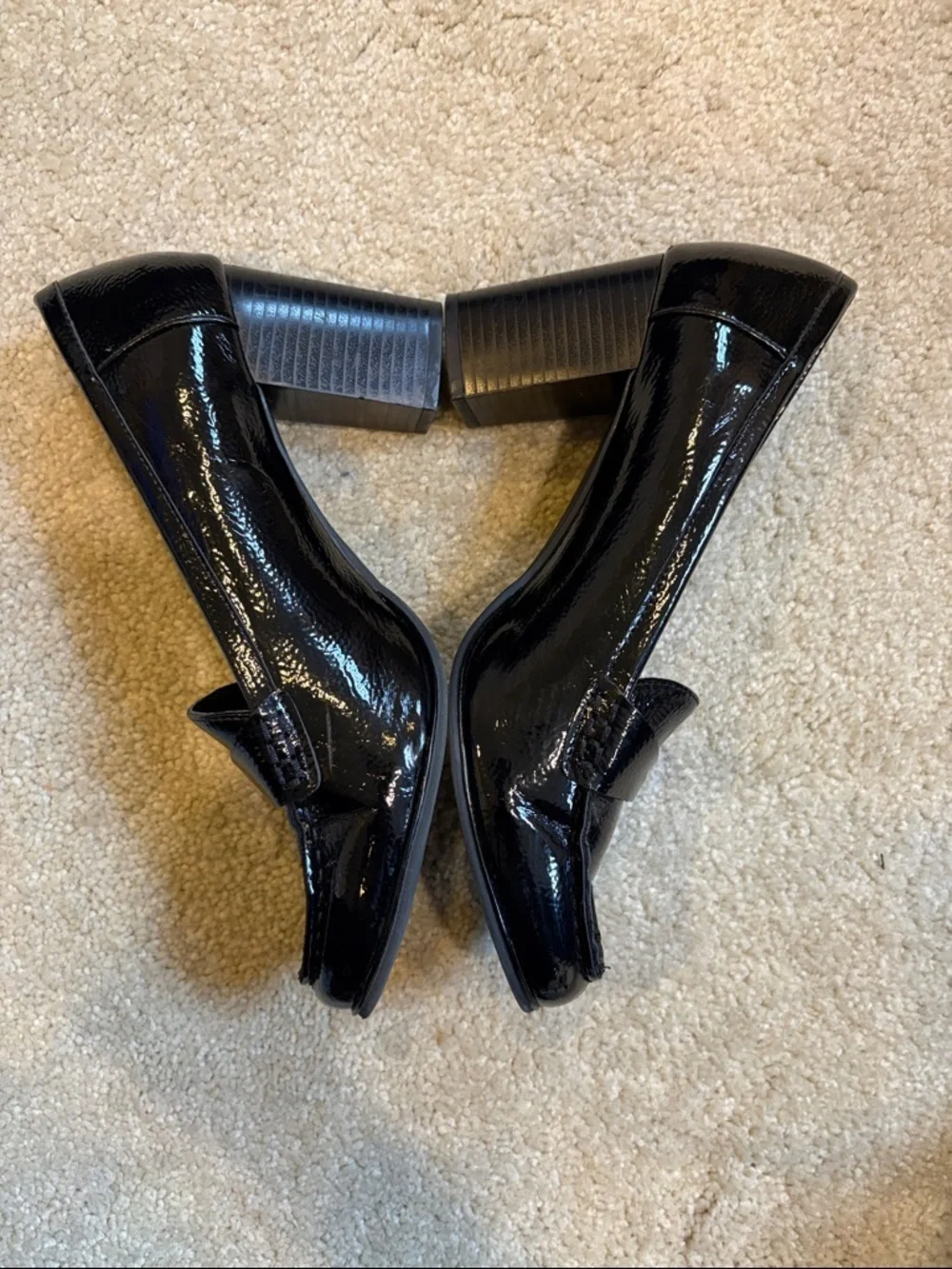 Jones New York Signature Black Faux Patent Leather Block Heel Loafers-Size 9.5